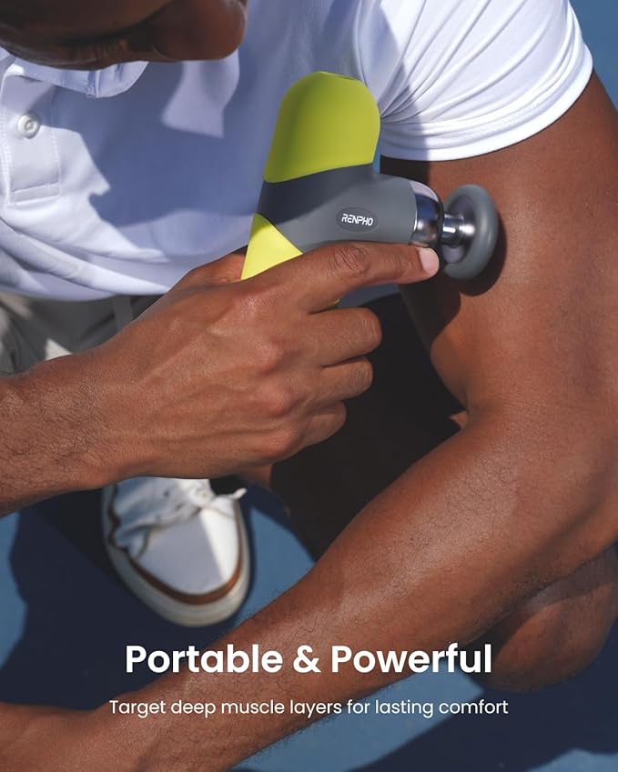 RENPHO Mini Thermal Massage Gun with Heat, Percussion Massager Gun Portable, Color Silicone Sleeves Travel Size with Carry Case, Neon Green