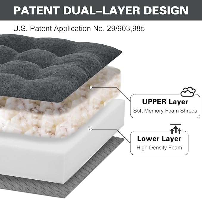 TANYOO Recliner Cushion Patent Dual Layer Fillings Chair Cushion for Elderly 20x20x5 Inches Extra Large Pad for Armchairs Booster Seat Cushions Pain Pressure Relief Dark Grey
