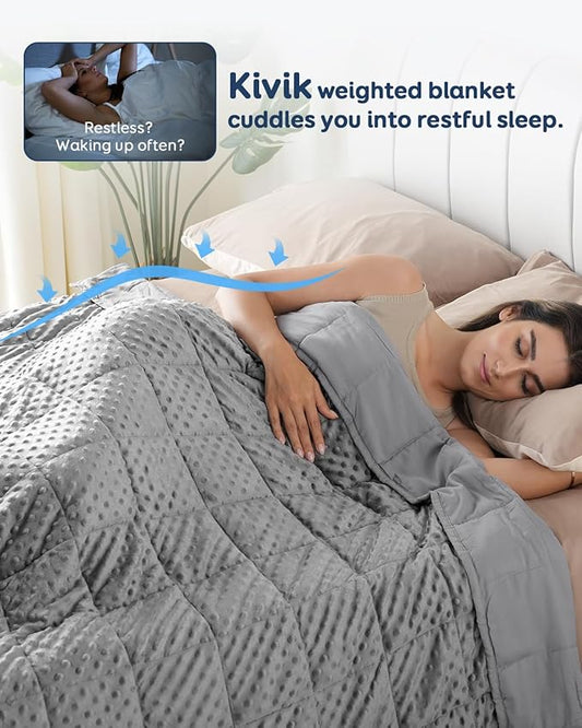 Kivik Breathable Weighted Blanket for Adults, 15 lbs Ultra Soft Minky Dot Heavy Blankets, Reversible Cooling and Warm Blanket for All Seasons, Machine Washable, 60"x80" Queen Size, Grey