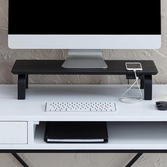 Anji Mountain Monitor Stand - Desktop Organizer & Laptop Riser, Ergonomic Monitor Riser, Space-Saving Monitor Stand for Desk, Durable Construction, Easy Assembly, Ideal for Home & Office,Black