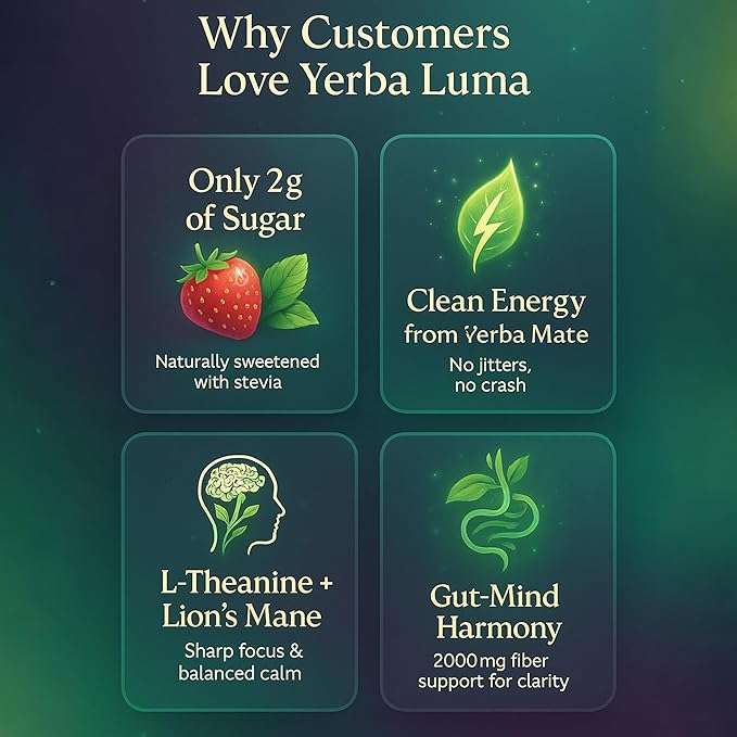 Yerba Mate Instant Tea Powder, 3-in-1 Super Bloom Energy Drink, Low Sugar, Supports Mental Clarity, Containing Prebiotics and Probiotics | Strawberry Matcha Flavor 30 Servings