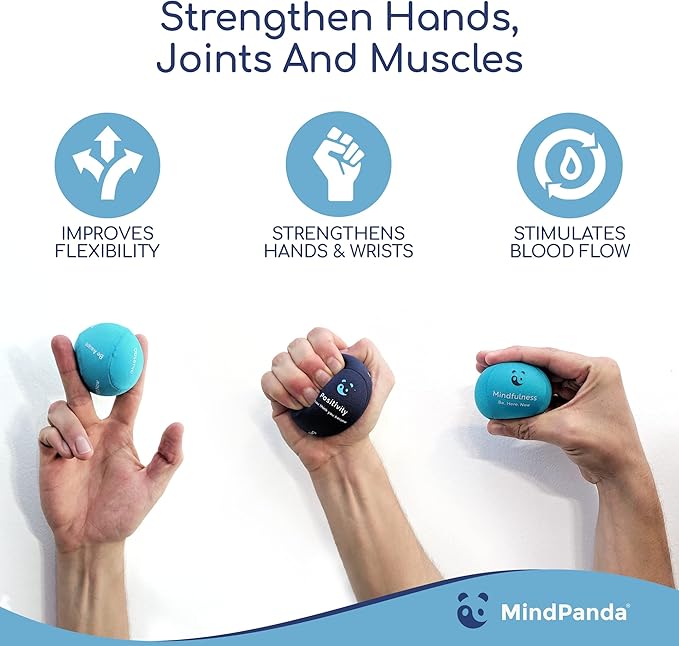 Mind & Body Stress Balls for Adults - Triple Density Squeeze Balls for Hand Therapy & Grip Strengthening - Stress & Anxiety Relief - Physical Therapy Support - Soft, Medium, Hard Gel Core