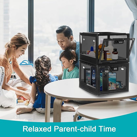 Lalifebuss Combination Lock Boxes for Personal Items, Lockable Storage Box for Office Locker/School/Medicine/Snacks/Phone Jail/Electronic/Home (1 Pack/Black)