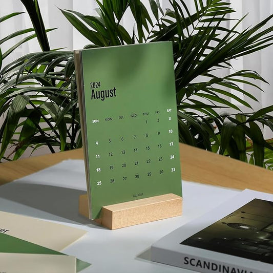 UNIQOOO 3.5" Birch Wood Stand for Monthly Desk Calendar, Wooden Block Base, Cardstock Holder, For Office Home Retail Reception Decor, Photo Display, 2 Pack