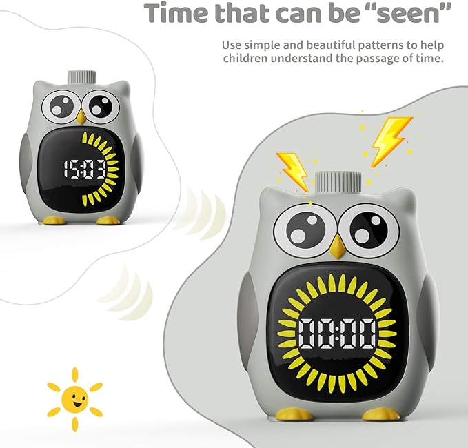 Grey Big-Eyed Owl Visual Timer for Kids,Classroom Timer, Time Out Timer,Up to 99Minutes Small Visual Timer,for Yoga,for Kitchen