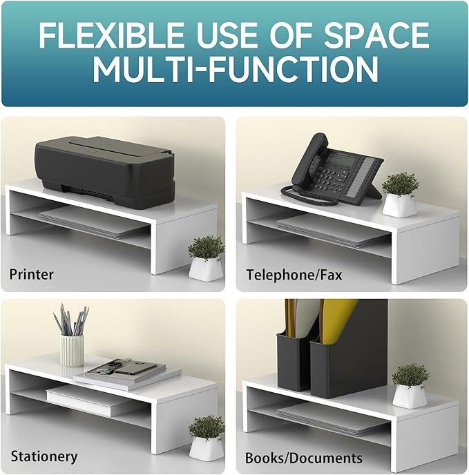 FITUEYES Monitor Stand - 2 Tier Computer Monitor Riser with 21.3 Inch Shelf, Wood Desktop Stand for Laptop Computer Screen, Desk Organization, Office Supplies