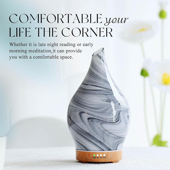 Porseme 150ml Essential Oil Diffuser Glass Color Changing Aroma Air Diffusers Aromatherapy Ultrasonic Cool Mist Humidifier 6 Running Hours Waterless Auto-Off for Sleeping, Yoga, Office, Spa (Ink)