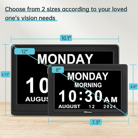 Soobest 12” Digital Dementia Clock for Seniors Elderly Extra Large with Date Day and Time Display, Electric Calendar Clock 20 Reminders 3 Ringtones for Memory Loss Alzheimers, Auto DST/Dimmer