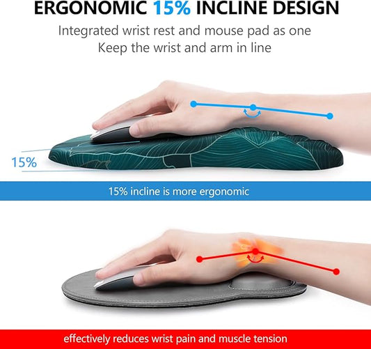 Mouse Pad Wrist Support, Laokiiy 2 in1 Keyboard Wrist Rest+ Ergonomic Mouse Pad, Non-Slip Wrist Rest for Computer Keyboard, Made Easy Typing & Relieve Wrist Pain(Banana Leaf Green)