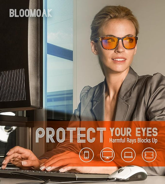 Bloomoak-99% Blue Green Light Blocking Glasses - Gaming Glasses - Anti Glare - Anti Fatigue -Suitable for Screens, Games, TVs