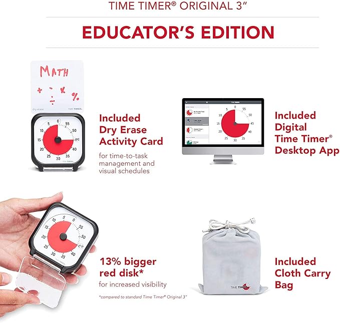 Time Timer 3 inch Visual Timer — 60 Minute Kids Desk Countdown Clock with Dry Erase Activity Card and Desktop App Access — for Kids Classroom, Homeschool Study Tool, Task Reminder, Home and Kitchen