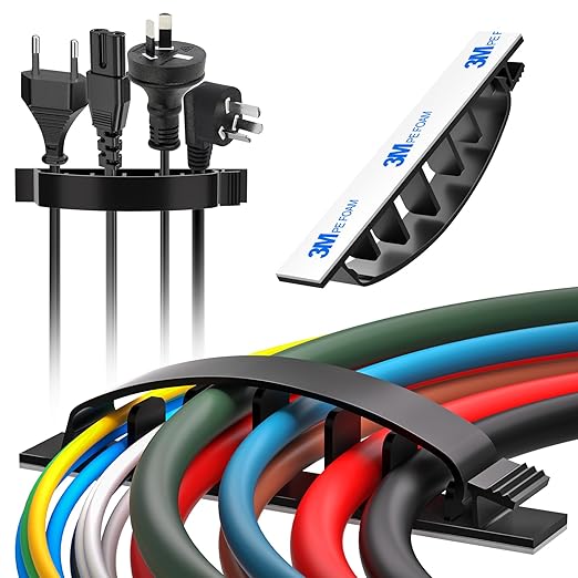 XHF 30pcs Adhesive Cable Wire Clips Black, Outdoor Cable Management Wire Organizer Cord Holder for Under Desk, Car, Wall, TV PC Ethernet Cable