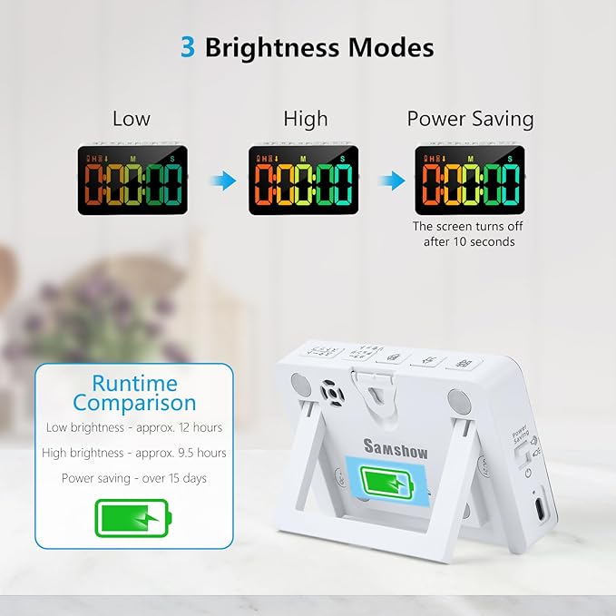 (2 Packs) Rechargeable Timers,Digital Kitchen Timer with 10 Dynamic RGB Color, Magnetic Classroom Timer with Countdown/up with 5”LED Display 3 Brightness 4 Volume Adjustable