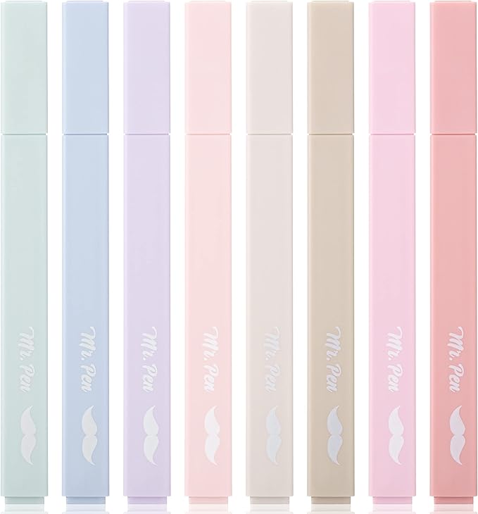 Mr. Pen- Aesthetic Highlighters, 8 Pcs, Chisel Tip, Muted Pastel Color, No Bleed Bible Highlighter Pastel, Highlighters Assorted Colors, Highlighter Set