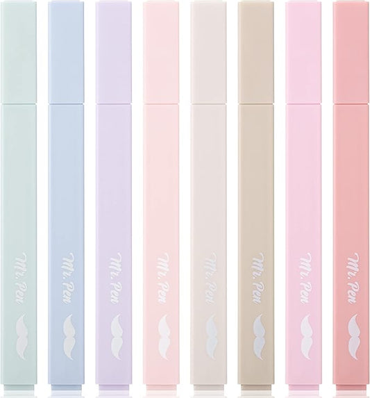 Mr. Pen- Aesthetic Highlighters, 8 Pcs, Chisel Tip, Muted Pastel Color, No Bleed Bible Highlighter Pastel, Highlighters Assorted Colors, Highlighter Set