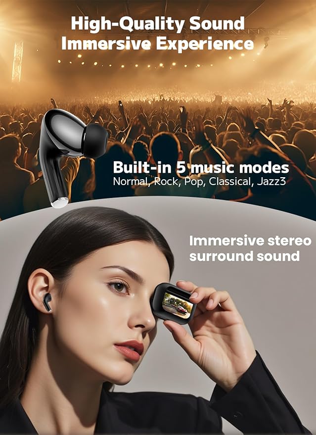 Wireless Earbuds, ANC/ENC Noise Cancelling Ear Buds with Smart Touchscreen Case, 48H Playtime for Sports & Working, Bass Stereo Sound, Bluetooth 5.4 Headphones for iPhone/Android