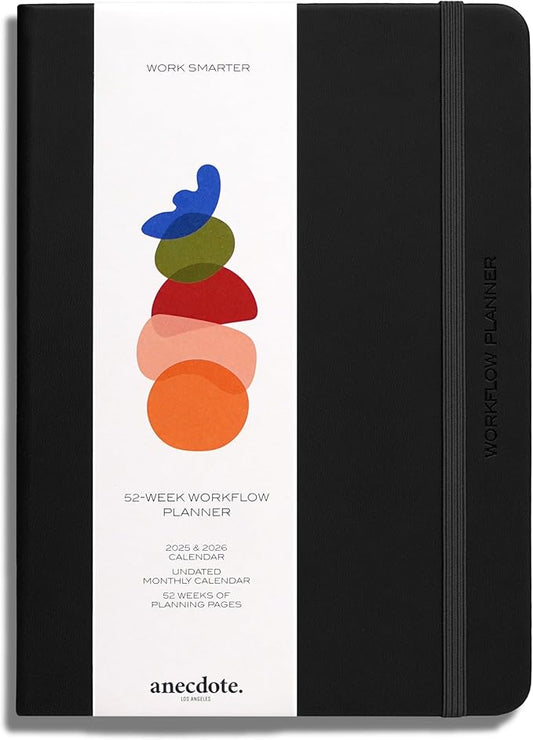 Anecdote 2026 Planner: 52 Week Daily Planner, Yearly, Monthly & Weekly Workflow for Planning Your Success – Vegan Leather Hardcover, Start Anytime & Achieve your Goals - Black
