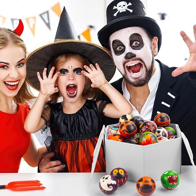 LovesTown 12PCS Halloween Stress Balls, Halloween Squishies Sensory Fidget Toys Gifts for Coworkers Kids Party Favors Goodie Bag Basket Stuffers