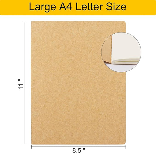 EUSOAR Notebook Journal, 6 Packs Large A4 8.5" x 11" 40 Sheets/ 80 Pages, 100gsm Thick Paper Kraft Blank Journal Notebook, Sketchbook Composition Diary Subject Notebooks Planner Journal