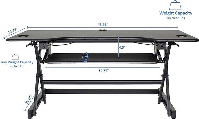 Rocelco 46" Large Height Adjustable Standing Desk Converter with Double Monitor Mount Stand BUNDLE - Quick Sit Stand Up Computer Workstation Riser - Retractable Keyboard Tray - Black (R DADRB-46-DMS)