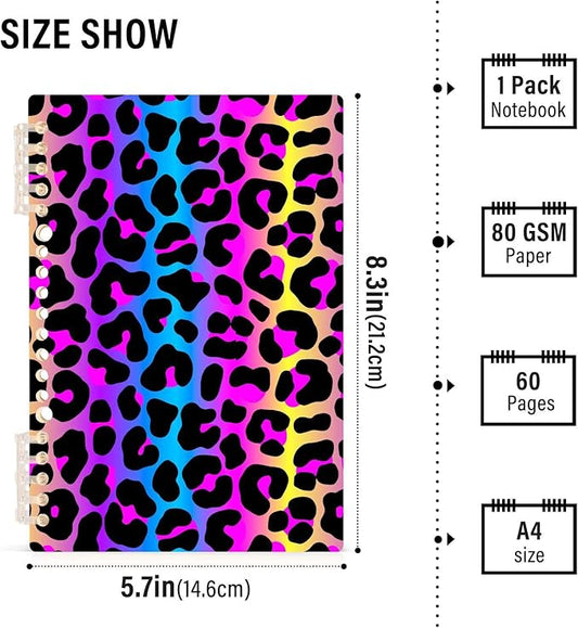 Spiral Notebook Ruled 2 Pcs, Leopard Print Cheetah Neon Gradient Journals for Study and Notes 60 Pages with Durable Hardcover