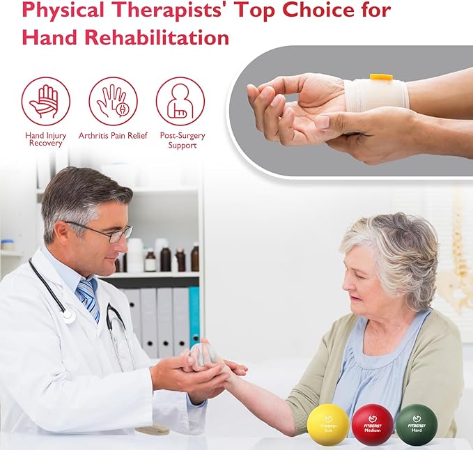 FitBeast Stress Balls for Adults, 6-Pack Hand Therapy Balls, Soft, Medium, Hard Tri-Density, Green, Orange, Blue