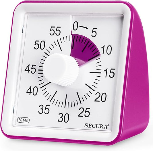 Secura 60-Minute Visual Timer, Classroom Timer, Countdown Timer for Kids and Adults, Time Management Tool for Teaching (Violet & Violet)