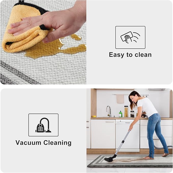 KIMODE Anti Fatigue Kitchen Mats for Floor 2PCS,17"x47"+17"x29" Farmhouse Kitchen Rugs Non Slip Rubber Backing,Waterproof Cushioned Standing Mat for Office,Laundry,Sink,Desk,Grey