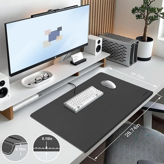 Desk Mat with Lip & Reinforced Stitched Edge|Non-Slip Waterproof PU Leather Desk Pad|Ergonomic Keyboard Mouse Pad with Edge Protector|for Office, Home, Study(28.74" x 16.73",Black)