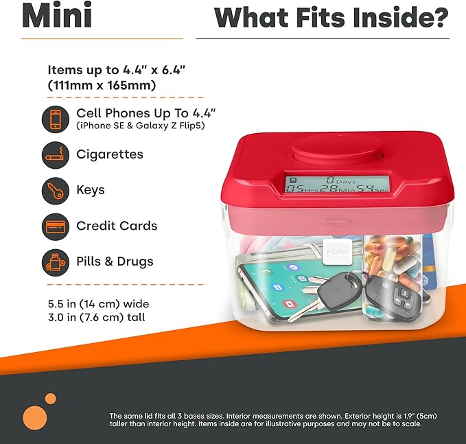 Kitchen Safe Time Lock Safe - Phone Safe Box with Timer, Timed Lock Box for Snacks & Valuables - KSafe Time Locking Container for Improved Self-Control (Mini, White Lid + 3.0” White Base)