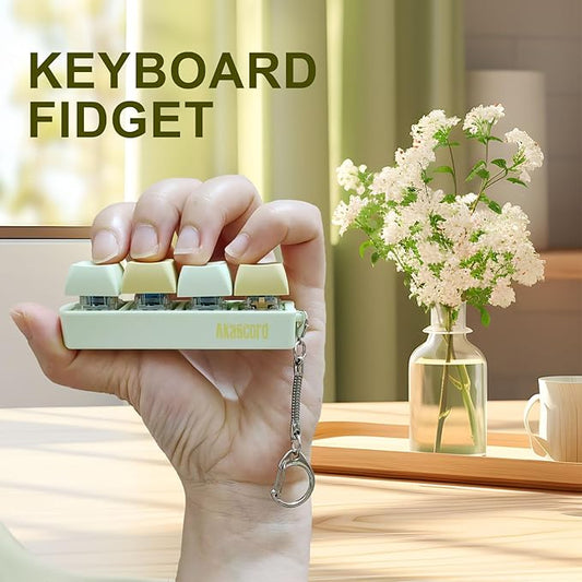 Keyboard Fidget Toy, Finger Fidget Clicker Keychain Accessories Autism Sensory Toys Stress Relief for Adults (Green & Yellow)