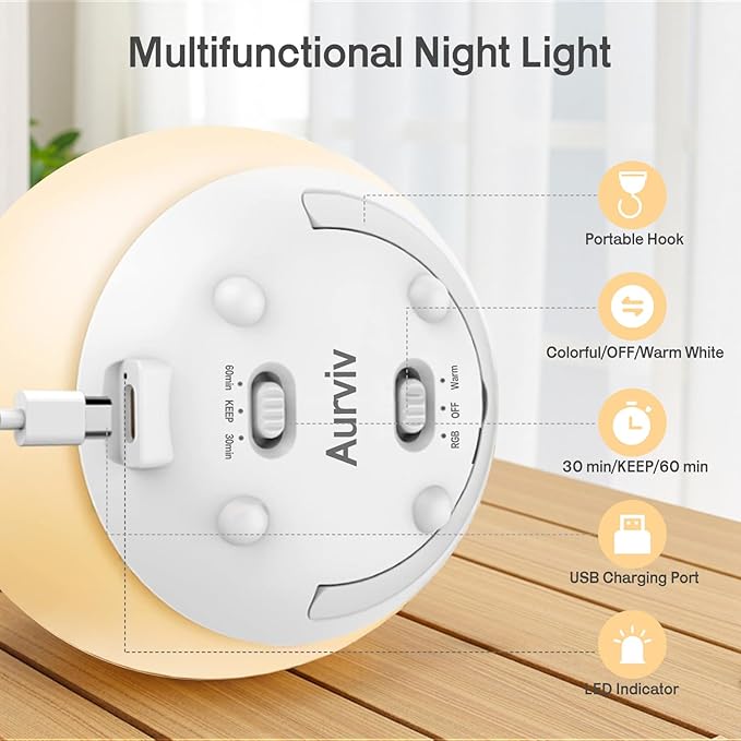 7-Color Changing Silicone Night Light for Kids, Touch Control with Timer & Dimmable, Rechargeable Portable Baby Night Lamp with 30/60 Mins Auto Off, Soft RGB Nursery Light for Bedside, Camping