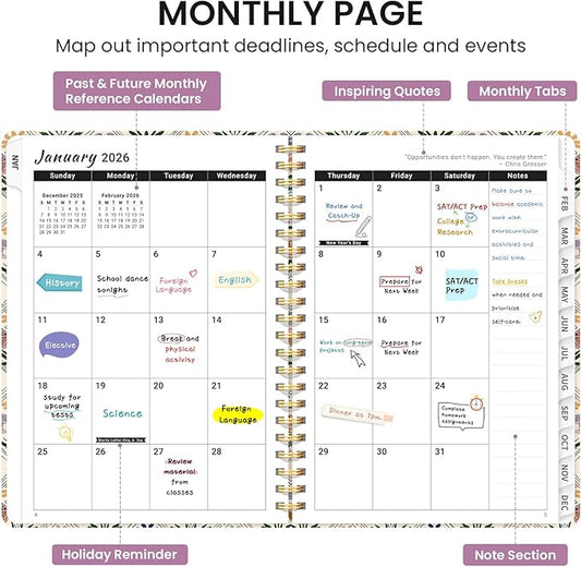 2026 Planner, Monthly and Weekly Calendar Planner for Women, January 2026 - December 2026, Hardcover Pretty 2026 Agenda Planner Book with Tabs, Spiral Bound, Perfect for School Office Home Supplies, 6.3" x 8.5" - Butterfly Patchwork