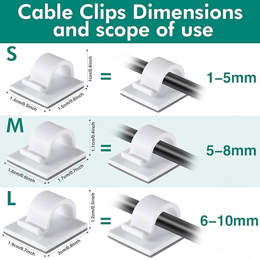 Namalu 60 Pieces Mini Cable Clips Hooks Christmas Light Clips Self Adhesive Light Hooks Cord Clips for Desk Outdoor String Lights(Small,White)