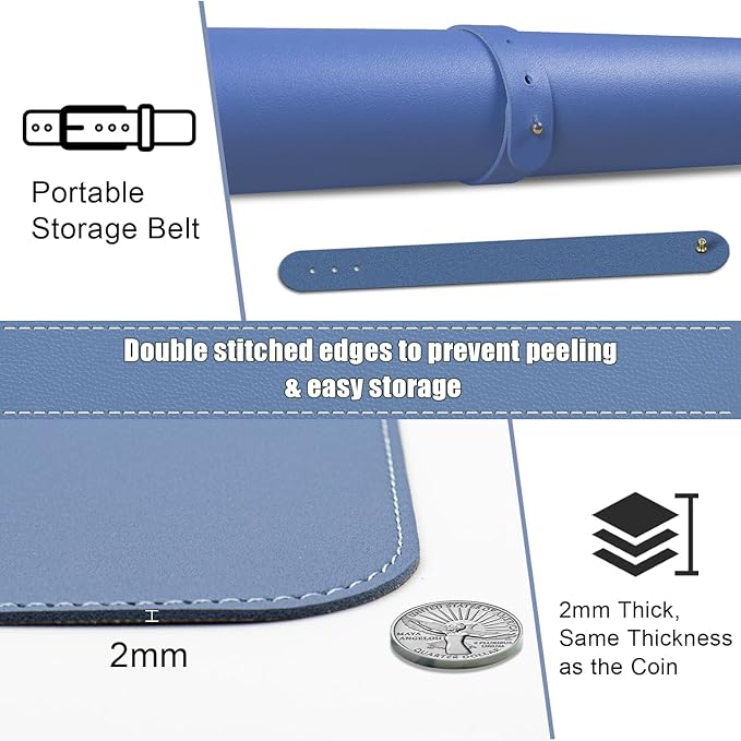 Non Slip Desk Mat, 31.5" x 15.7" PU Leather Desk Pad, Cork Desk Mat for Desktop, Desk Pad for Keyboard and Mouse, Ideal for Office and Home, Lake Blue