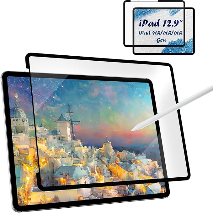 Paper Screen Protector Compatible with iPad Pro 12.9” Removable Draw and Write Like on Paper, Anti Glare Blue Light Filter, Sensitivity Film, Matte Shield Apple Pencil & Case Friendlly