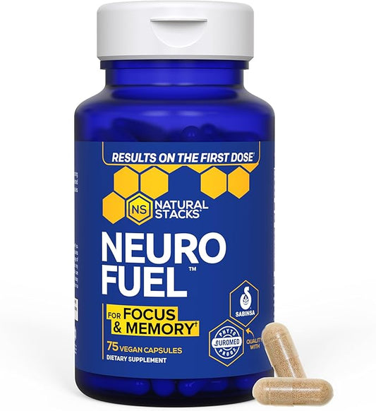 NATURAL STACKS NeuroFuel Nootropic Brain Support Supplement - 750mg L-Carnitine & 500mg L-Phenylalanine - Brain Supplement for Memory and Focus* - 75 Focus Pills