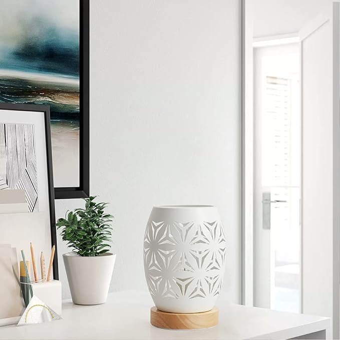 OuXean Bedside Table Lamp, Small Night Light Metal Lampshade and Wood Base, E12 40W Desk Lamp for Bedroom Living Room Home Decor Office Restaurant Bar, White, Without Bulb