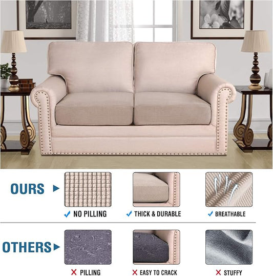 H.VERSAILTEX High Stretch Couch Cushion Covers,Chair Sofa Seat Slipcovers Couch Cushion Cover Stretch Furniture Protector for Kids, Pets(2 Packs Cushion Loveseat Covers, Sand)