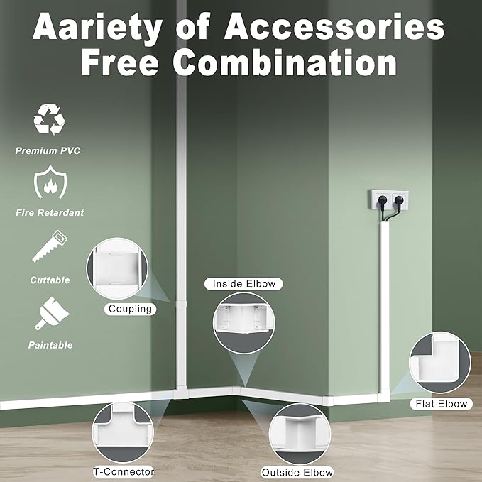 Wall Cable Hider to 3-4 Wires, LZEOY 172in Cord Hider for Wall Mount TV, White Cord Covers for Wires on Wall, Wall Cord Cover Wire Covers for Cords, Large Cable Management Kit 11xL15.7in W1.18inH0.6in