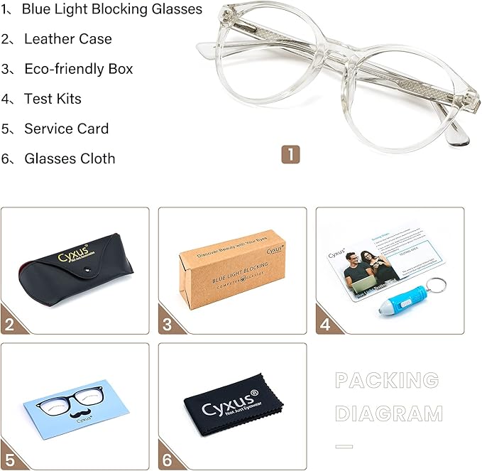 Cyxus TR90 Oversized Blue Light Blocking Glasses Women - Spring Hinge Round Frame Computer Use Anti Eye Strain 8018