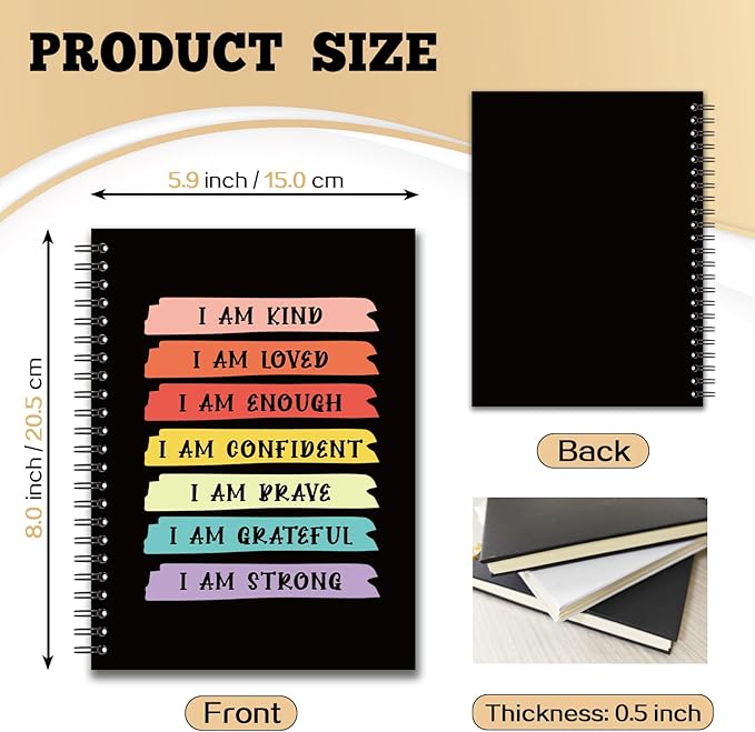 YAZMEEN Inspirational Blank Spiral Notebook(160 Pages) I am Kind I am Loved Hardcover Sketchbook Positive Gifts Funny Motivational Gifts Notebook for Women Men Teen Teacher Student Colleague Friend