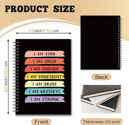 YAZMEEN Inspirational Blank Spiral Notebook(160 Pages) I am Kind I am Loved Hardcover Sketchbook Positive Gifts Funny Motivational Gifts Notebook for Women Men Teen Teacher Student Colleague Friend