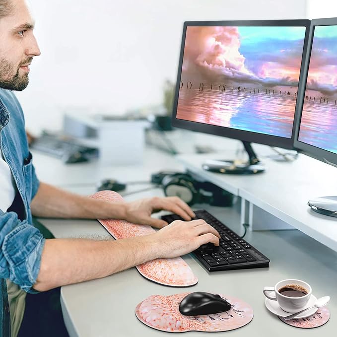 Mouse Pad with Wrist Support, Canjoy 3-in-1 Keyboard Wrist Rest + Ergonomic Mouse Pad + Coaster, Gel Wrist Rest for Computer Keyboard, Easy Typing & Pain Relief