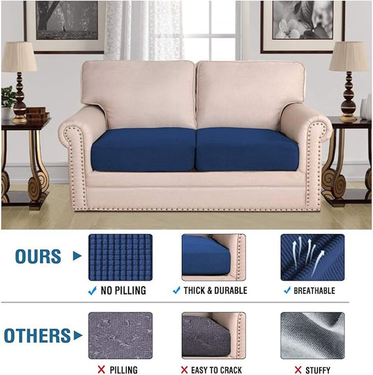 H.VERSAILTEX Super Stretch Individual Seat Sofa Covers Slipcover Sets Thick Jacquard Textured Twill Fabric (2 Piece Medium Sofa Cushion Covers, Navy)
