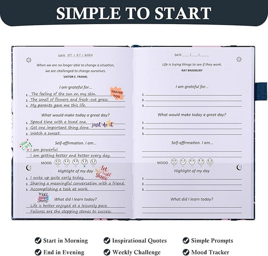 Gratitude Journal with 4 Inspirational Stickers: Undated Daily Gratitude Journal for Women and Men - More Happiness, Affirmation, and Mindfulness in A Few Minutes with Prompts & Quotes (Peony)