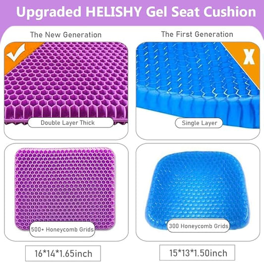 Large Gel Seat Cushion, Double Layer Egg Gel Cushion for Car Seat Office Wheelchair Chair, Breathable Chair Pads Help in Relieving Pressure Pain (Extra Large, Violet)