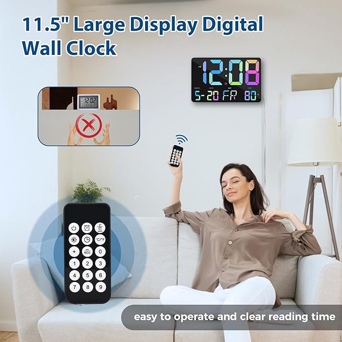 SZELAM Digital Clock Large Display,11.5"Digital Wall Alarm Clock with Remote Control,LED Oversized Electric Clock with Calendar,12/24H,Adjustable Brightness Large Clock for Home Office Kitchen Bedroom