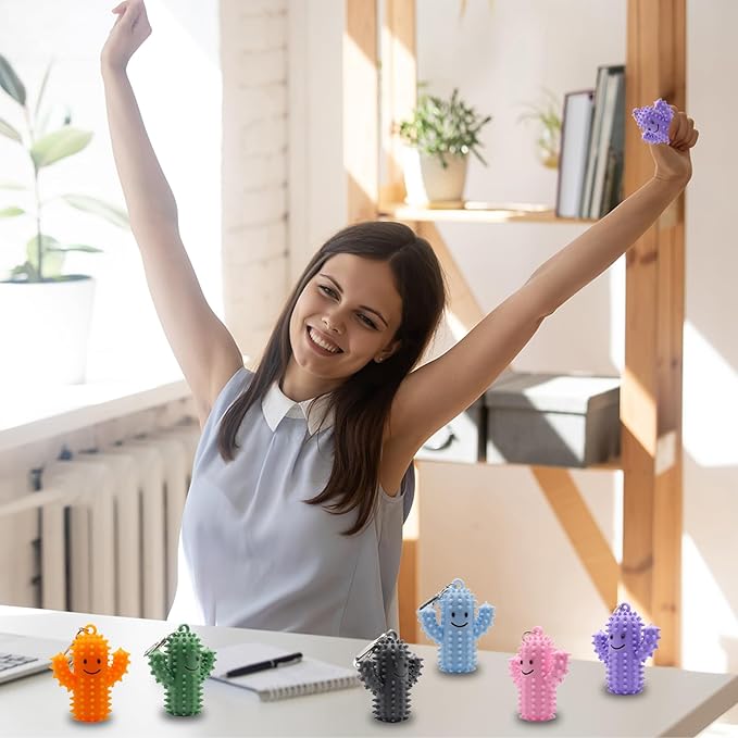 3 PCS Little Ouchies Pain Fidget,Silicone Cactus Stim Tools for Adults, Sensory Pain Stim Fidget Toy , Spiky Grippy Stim Keychain, Anxiety Relief Items Fidget Toys Gift (Darkgrey+Green+Pink)