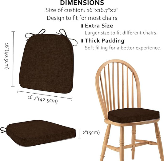 ELFJOY Chair Cushions for Dining Chairs Kitchen Chair Cushions U Shape Non Slip Chair Pads Set of 4 Seat Cushions with Ties Indoor 16.7" x 16" Coffee